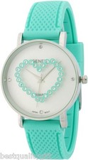Neuf GENEVA Turquoise Bleu Turquoise Silicone Cristaux Coeur Cadran Rond Montre