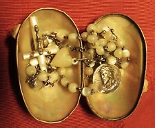 CHAPELET PERLES NACRE MEDAILLES VOTIVES & son OEUF à CHAPELET XIX NACRE