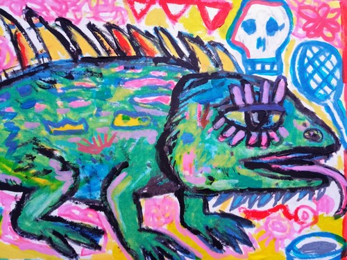 Tableau peinture iguane - peinture,