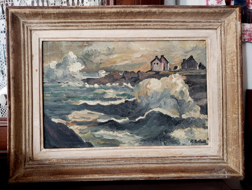 Huile sur panneau mer - huile, agitée