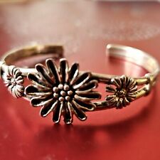 Bracelet Jonc Argent 925 À Décor De Marguerites Style Artisan Vintage Poinçonné