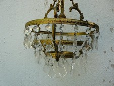 Lustre Montgolfière Forme Corbeille bronze laiton et   Pampilles