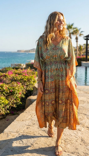 Boho recycled silk sari - recycled, kaftan