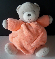 B7. DOUDOU BOULE KALOO OURS FLUO rose orangé gris museau blanc 20cm - ETAT NEUF*