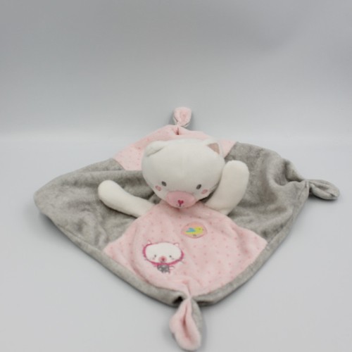 Doudou plat chat gris rose