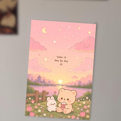 Poster métal kawaii ours - en,