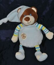 ?Doudou Ours Musical GIPSY Boite à Musique Sonore Bleu Bonnet Peluche 20 Cm