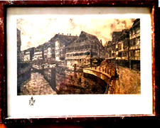 Petit tableau gravure ancienne, paysage urbain, encadré.