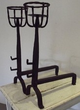 ancien paire de landier fer forgé chenet a bol XIXeme pour cheminée de chateau