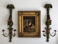 Superbe RARE grande PAIRE D’APPLIQUES LAMPES Luminaires NUBIEN MUSICIEN en Bois