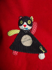Doudou Plat Chat Noir Vert Rouge DEGLINGOS (bien lire l'annonce)