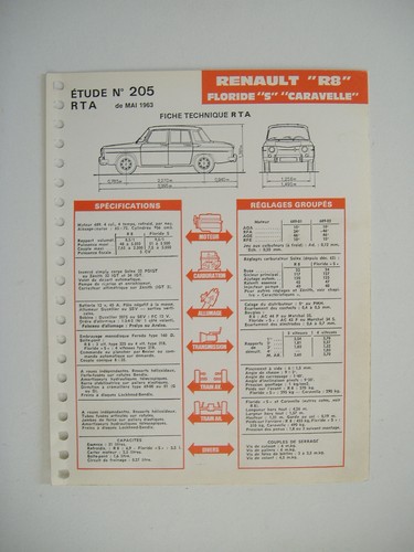 Fiche technique rta renault 8 - fiche,