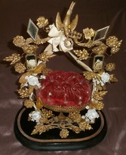 Grand présentoir de globe de marié Napoléon III - métal doré bois noirci miroirs