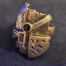 Bague Vintage Artisan Style Moderniste Argent 925 Onyx Noir Taille 56