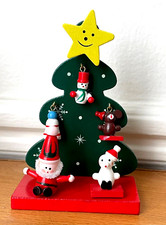 Petit Sapin de Noël en Bois Etoie Ours Bonhomme de neige Père Noël H=12,3cm