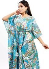 Robe Kaftan Paisley Turquoise Femme De Plage Nuit Taille Unique Maxi Robe US