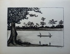 INTERESSANTE SCENE AFRICAINE PIROGUE SUR RIVIERE ENCRE DE CHINE VERS 1920-30 (5)