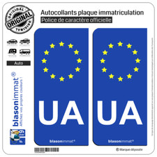 2 Stickers autocollant plaque immatriculation : UA Ukraine Identifiant Européen