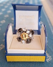 Bague Cocktail en argent 925 Cristaux de synthèse aspect Citrine/diamant/onyx