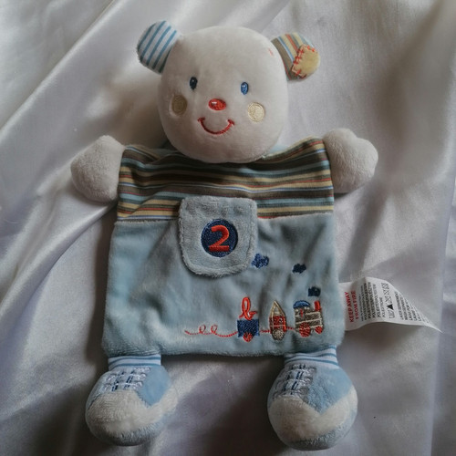 Doudou ours bleu - ,, broderie