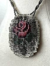 Rare Collier perle fine motif ROSE argenté vert JAPON Perle Miyuki Tissé main !