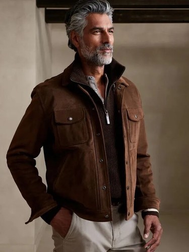 Veste trucker cuir suédé - veste,