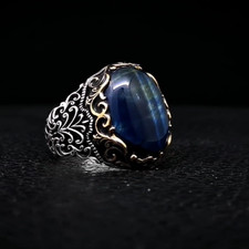 Hawk Eye ! Mens Ring Solid Sterling 925 Silver Ottoman heritage of high jewelry