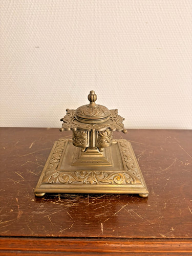 Ancien encrier bureau laiton - bureau,