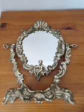 magnifique psyché miroir basculant ancien en métal argenté 30x33 cm