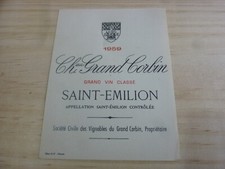etiquette vin Chateau grand Corbin 1959 saint emilion grand cru wine label
