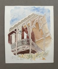 Arcachon, Ville d'Hiver, Villa Toledo, Aquarelle signée Gilles T. Thomas