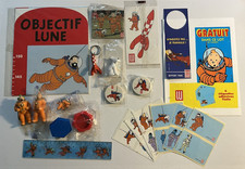 TINTIN / Hergé  LOT  16 objets promotionnels LU  thème LUNE  1994 + publicités
