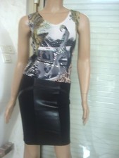 ENSEMBLE JUPE COURTE NOIRE + TOP ASSORTI ORIGINAL 30 % SOIE T S/M NEUF 