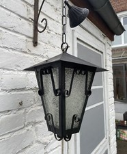 French Lantern Porch Light Pendant Vintage Spanish Revival Black  Iron Vintage