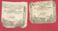 Lot de 2 assignats de 50 sols