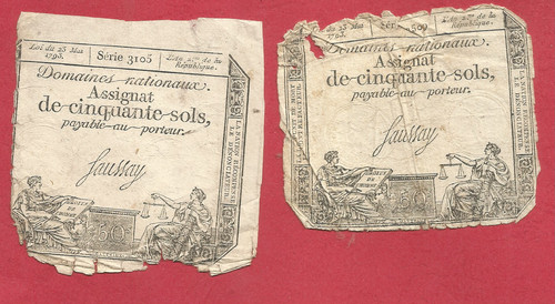 Lot assignats 50 sols - assignats,