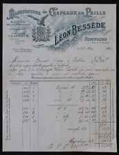 Billhead Facture SEPTFONDS 1920 Chapeau de paille LEON BESSEDE rotin entête 135