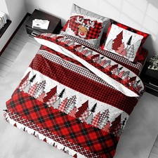 Housse de couette en pur coton avec imprimé renne, motif écossais rouge et noir,