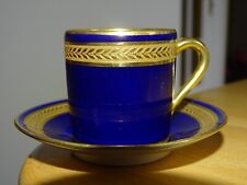 LIMOGES PORCELAINE ANCIENNE PETITE TASSE  MOKA ESPRESSO COULEUR BLEU LAURIER OR