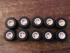 LEGO  6014ac01  X 10 pièces  - ROUE + JANTE  / WHEEL TIRE WHITE  - DIAMETRE 2 CM