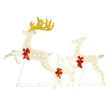 Ensemble de 3 Rennes de Noël Lumineux Famille de Rennes avec Nœuds Rouges 330 L