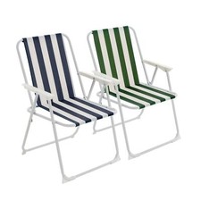 2x pliant en métal Beach & Garden Fauteuil Blue & Green Stripe Camping Portable