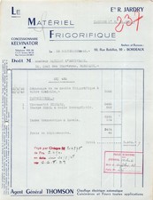 FACTURE  1948 MATERIEL FRIGORIFIQUE CONCESSIONNAIRE KELVINATOR A BORDEAUX - M