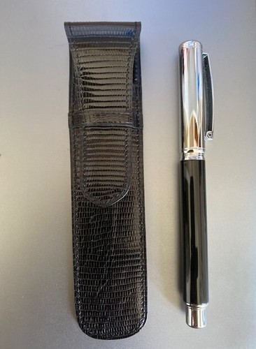Etui stylo cuir - noir, lézard