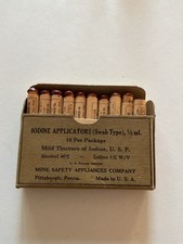 US WW2 IODINE APPLICATORS 10 VIALS MINE SAFETY APPLIANCES ORIGINAL - MED DPTT