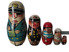 Rare ! Poupées Gigognes Pirates Vintage en Bois Peint. Objet Original