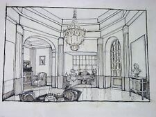 PROJET DECOR THEÂTRE OPERA OPERETTE Dessin Original  SALON Coin Lecture 18x12cm