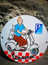 Plaque émaillée TINTIN VESPA enamel sign no Lambretta Solex Motobécane Peugeot