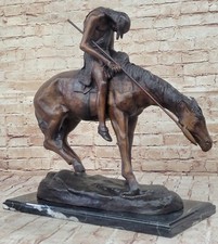 Fin De The Trail " Bronze Sculpture Par Fraser Américain Indien Sur Cheval Figur