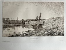 Adolphe Appian Gravure Eau Forte Etching Paysage L’étang De Frignon Creys Isere